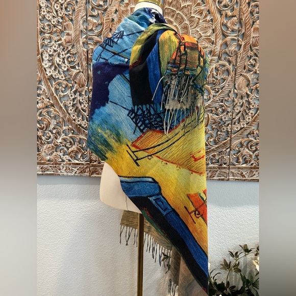 Van Gogh "Café Terrace at Night" Art Print Shaw or Scarf Warm Viscose- 72”x28.5” - Picture 4 of 13